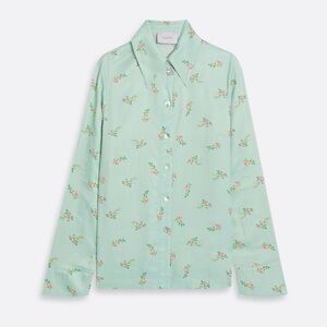 SLEEPER Floral-Print Satin Pajama Top